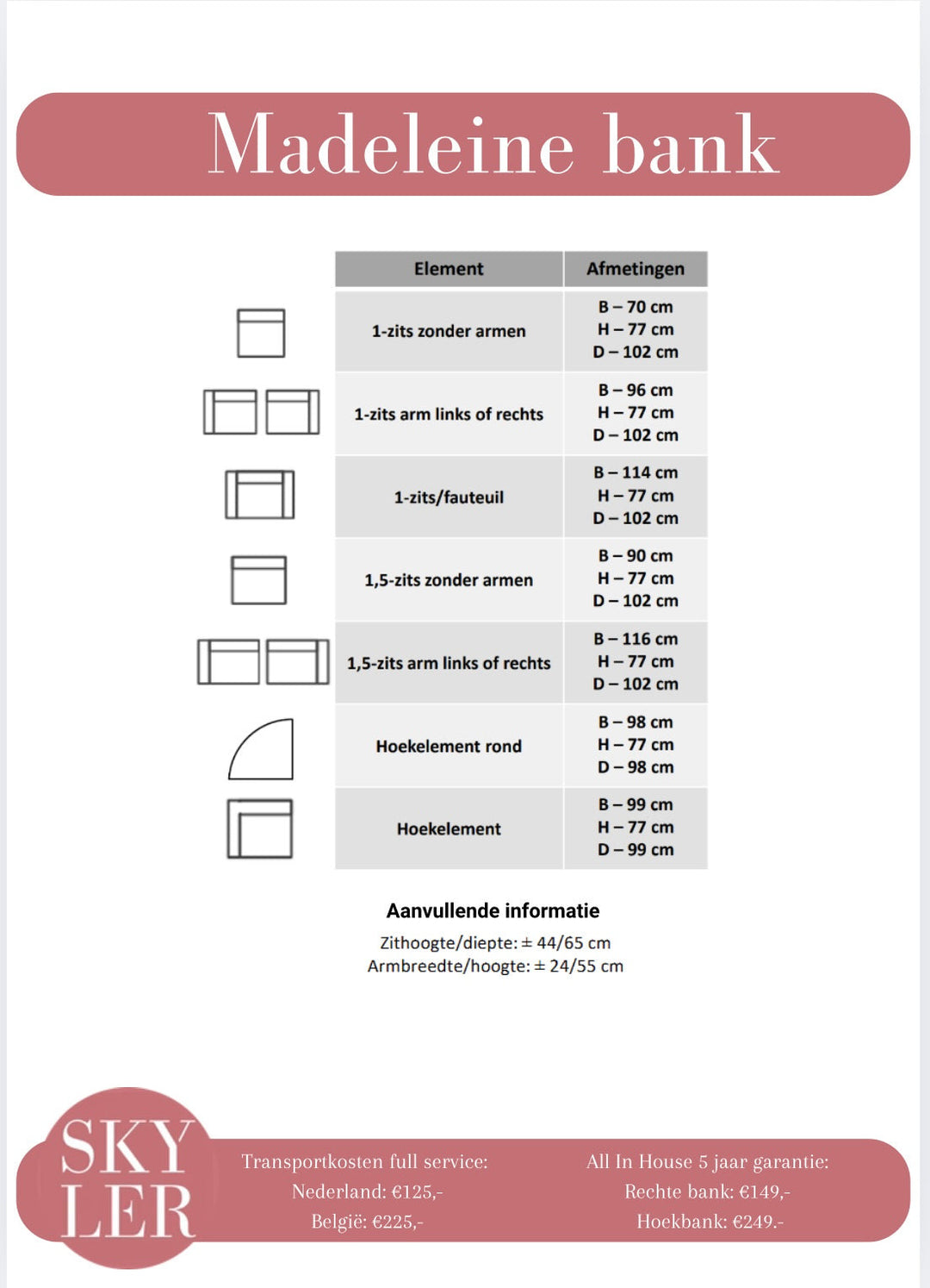 Bank Madeleine sample blauw