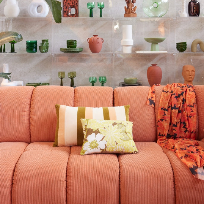 Kussen striped velvet green