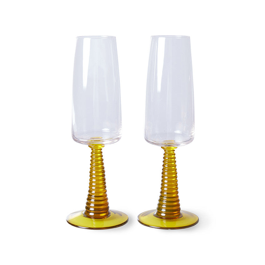 Swirl champagne glas geel (per twee)